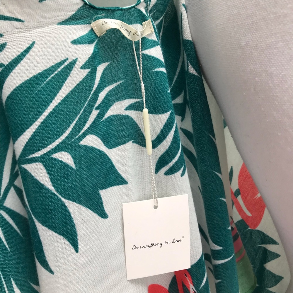 NWT Flamingo & Leaf Print Long Kimono with Tassels - Picture 4 of 5